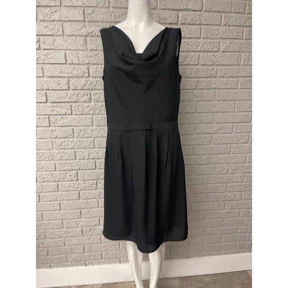 Black Lands Black Twill Drape Front Sleeveless Pleated Front Dress Size 10 - Picture 3 of 11